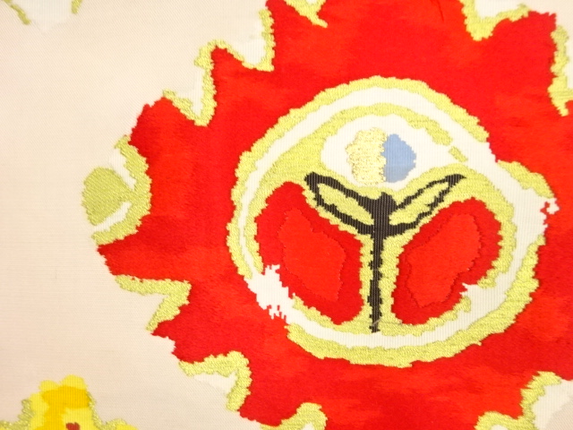 アンティーク　抽象花菱模様織り出し名古屋帯